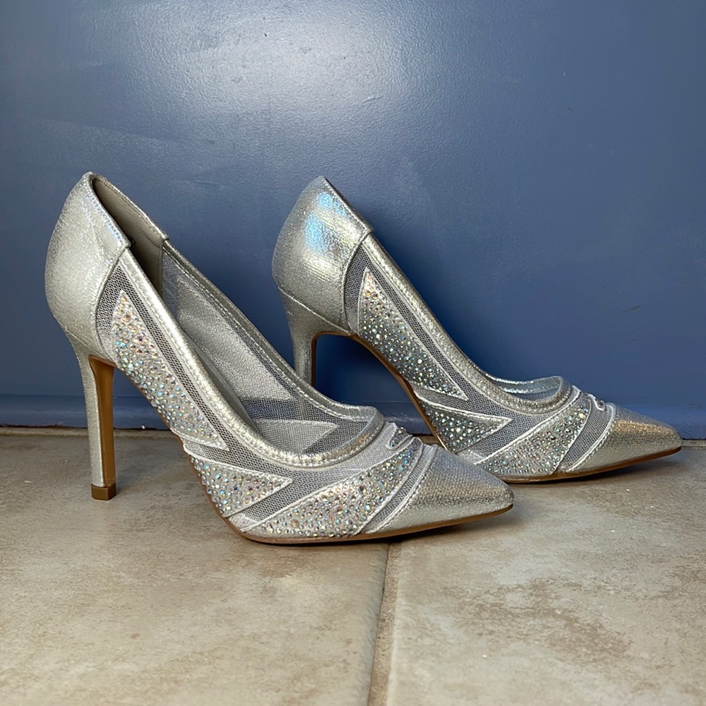 silver rhinestone heels